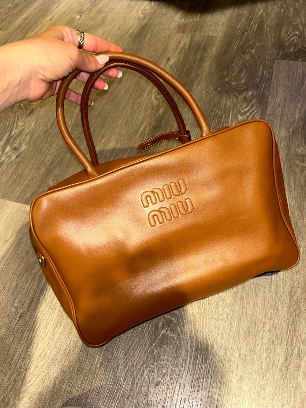 Miu Miu Cognac Leather Double-Handle Satchel